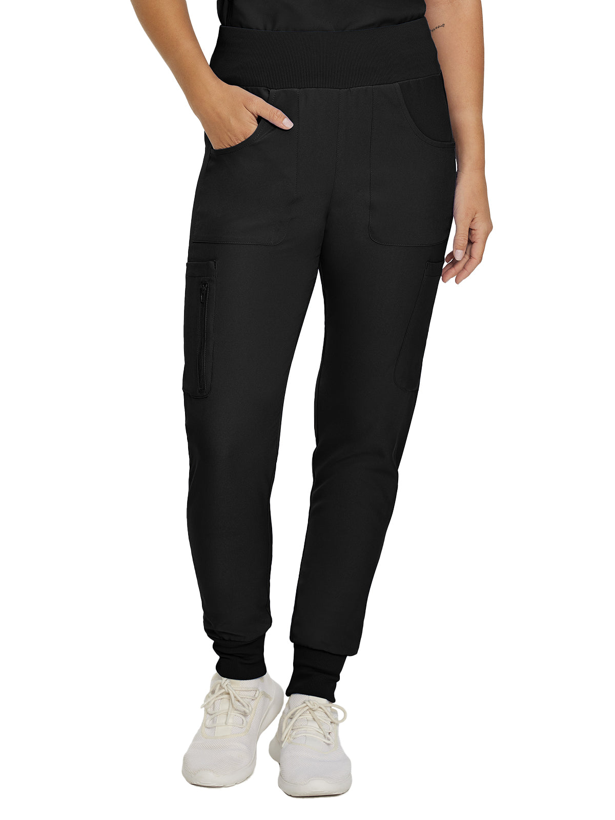 Women's 7-Pocket Mid-Rise Rib-Knit Elastic Waist Cargo Pant