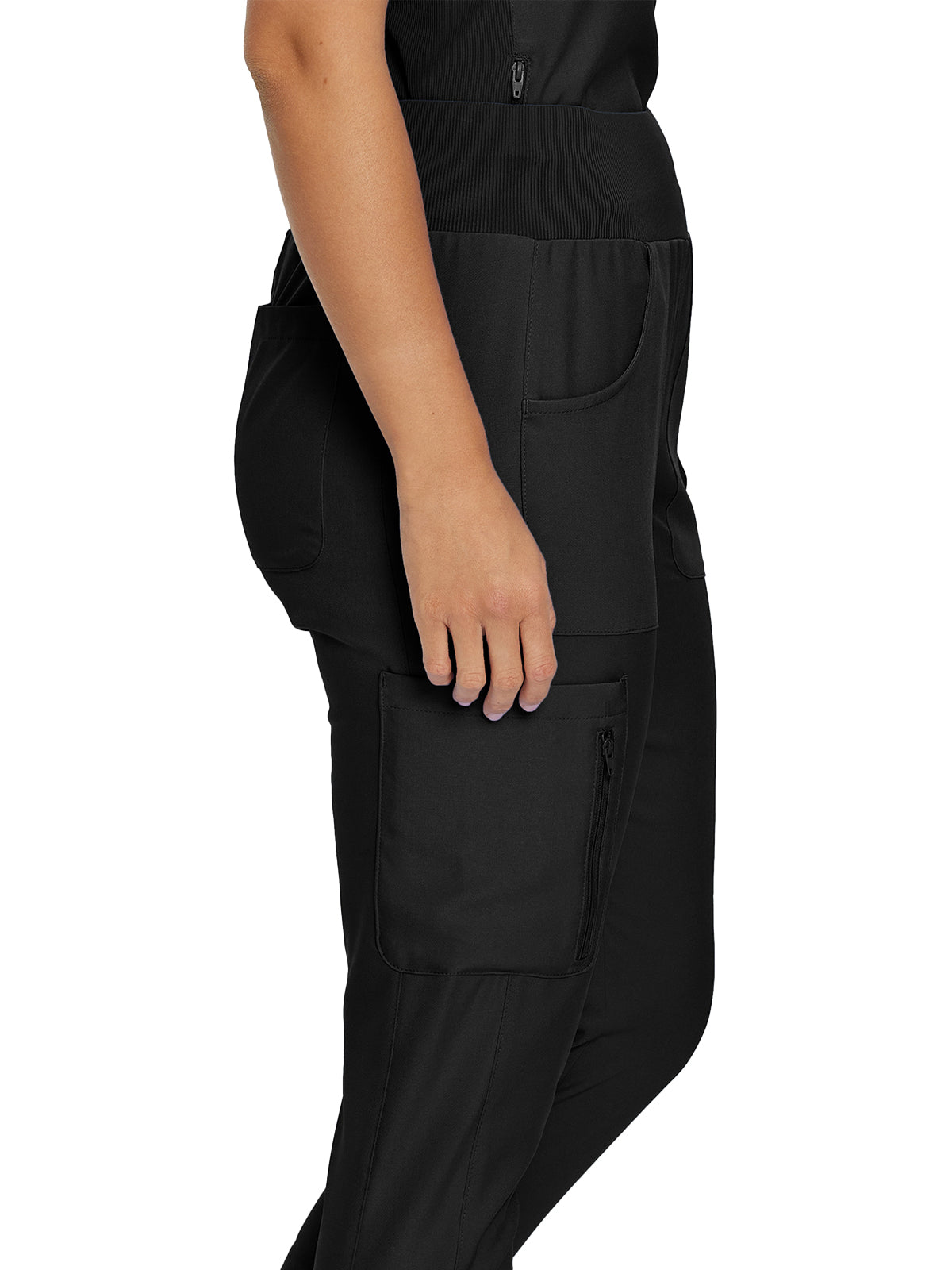 Women's 7-Pocket Mid-Rise Rib-Knit Elastic Waist Cargo Pant