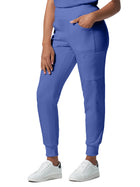 Women's Seven-Pocket Mid-Rise Rib-Knit Elastic Waist Cargo Pant - LB401 - Ceil Blue
