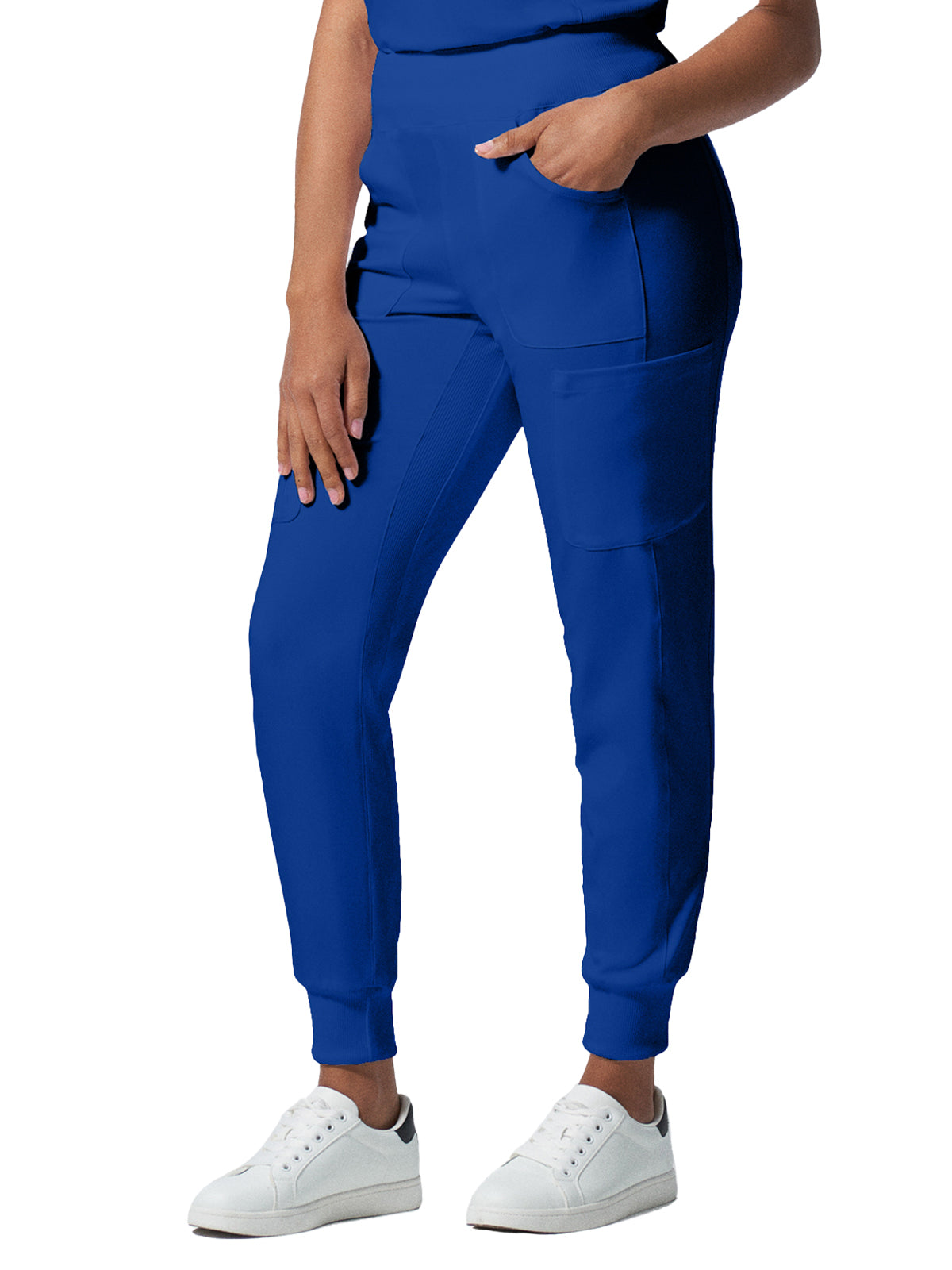 Women's 7-Pocket Mid-Rise Rib-Knit Elastic Waist Cargo Scrub Pant