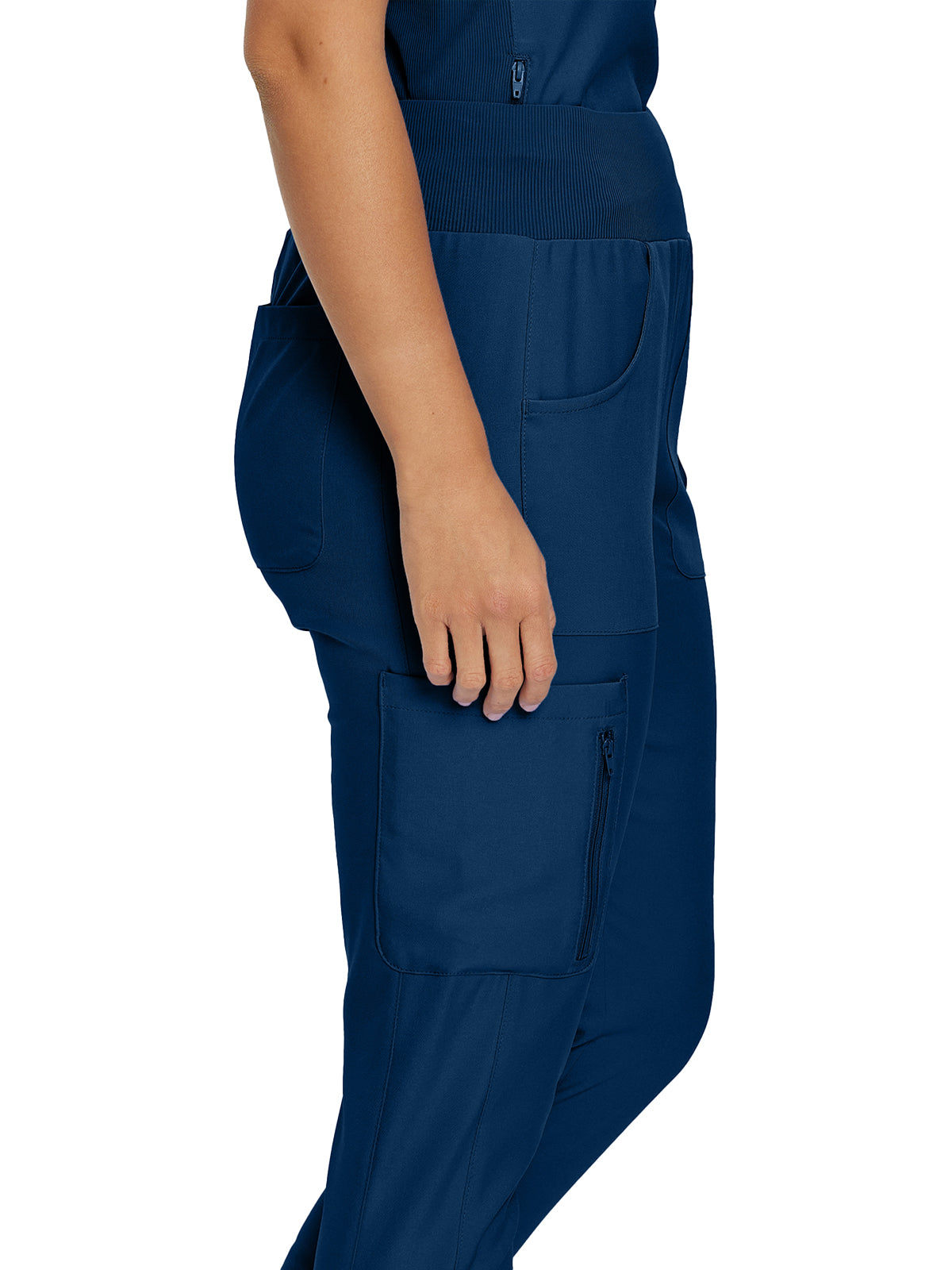 Women's 7-Pocket Mid-Rise Rib-Knit Elastic Waist Cargo Pant