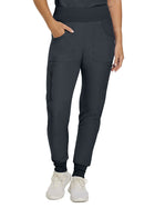 Women's Seven-Pocket Mid-Rise Rib-Knit Elastic Waist Cargo Pant - LB401 - Pewter