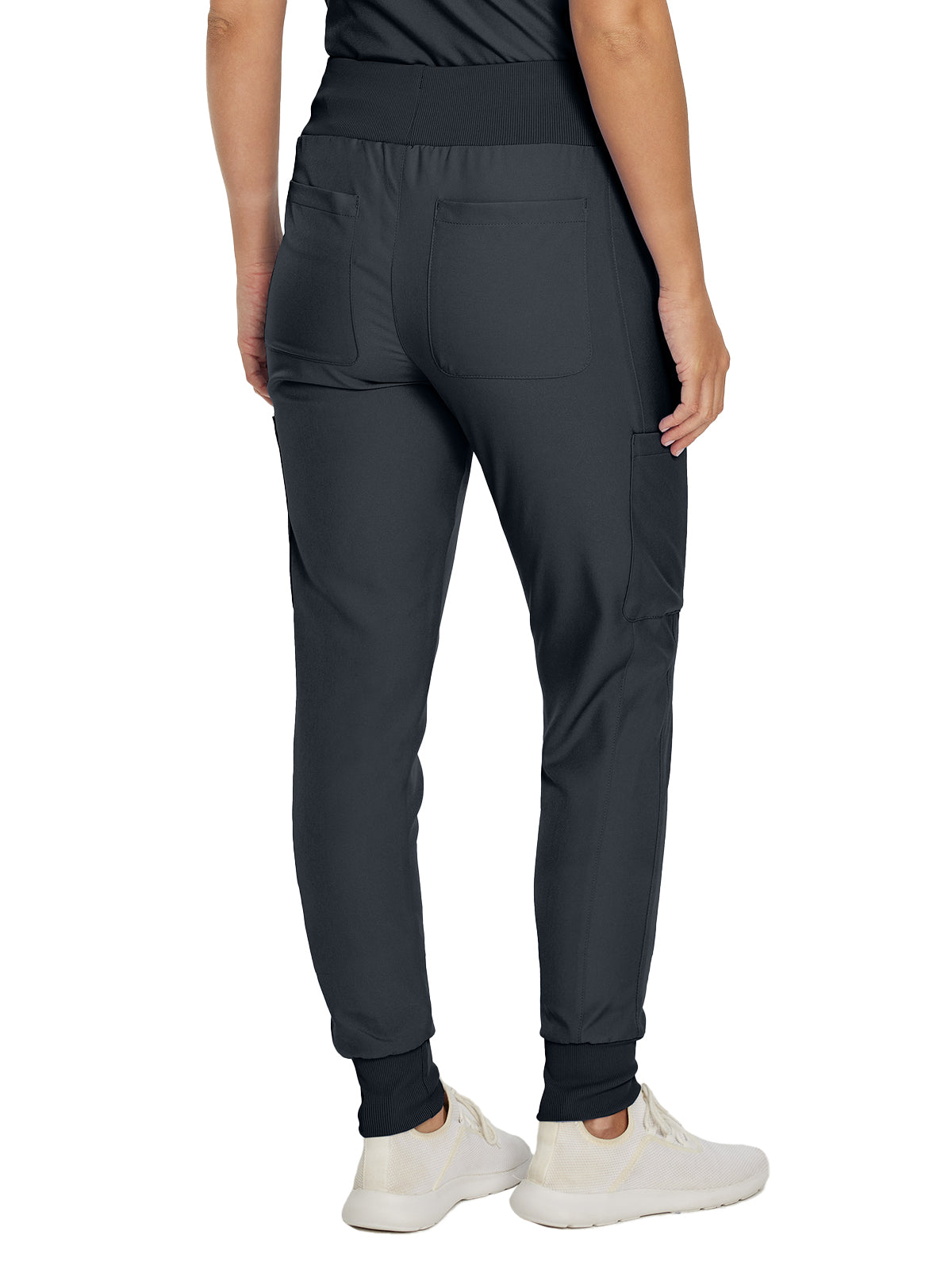 Women's 7-Pocket Mid-Rise Rib-Knit Elastic Waist Cargo Scrub Pant