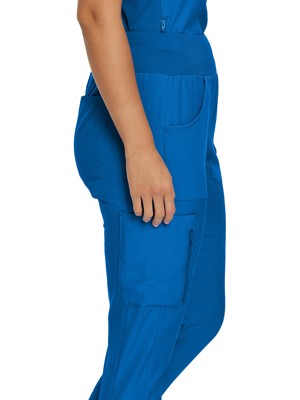 Women's 7-Pocket Mid-Rise Rib-Knit Elastic Waist Cargo Pant