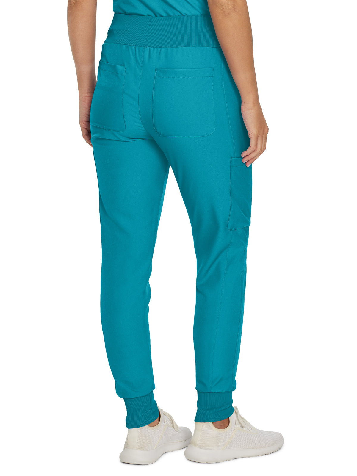 Women's 7-Pocket Mid-Rise Rib-Knit Elastic Waist Cargo Scrub Pant