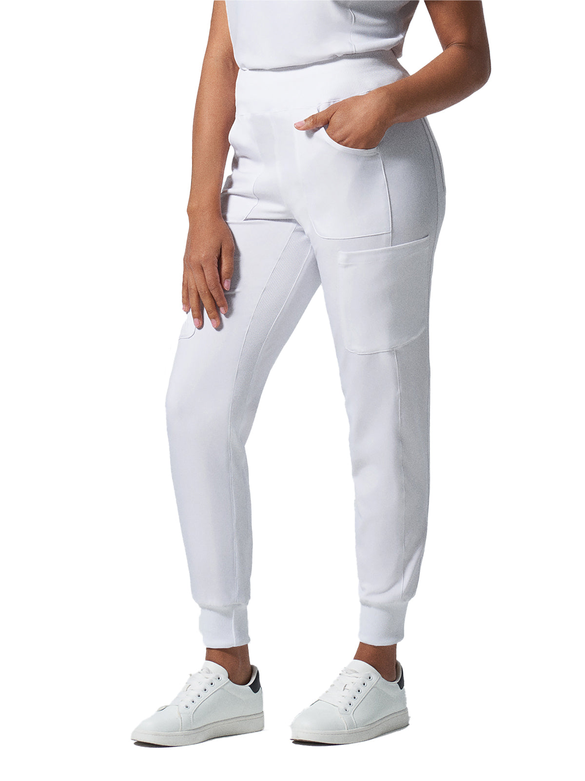 Women's 7-Pocket Mid-Rise Rib-Knit Elastic Waist Cargo Scrub Pant