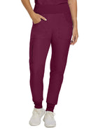 Women's Seven-Pocket Mid-Rise Rib-Knit Elastic Waist Cargo Pant - LB401 - Wine