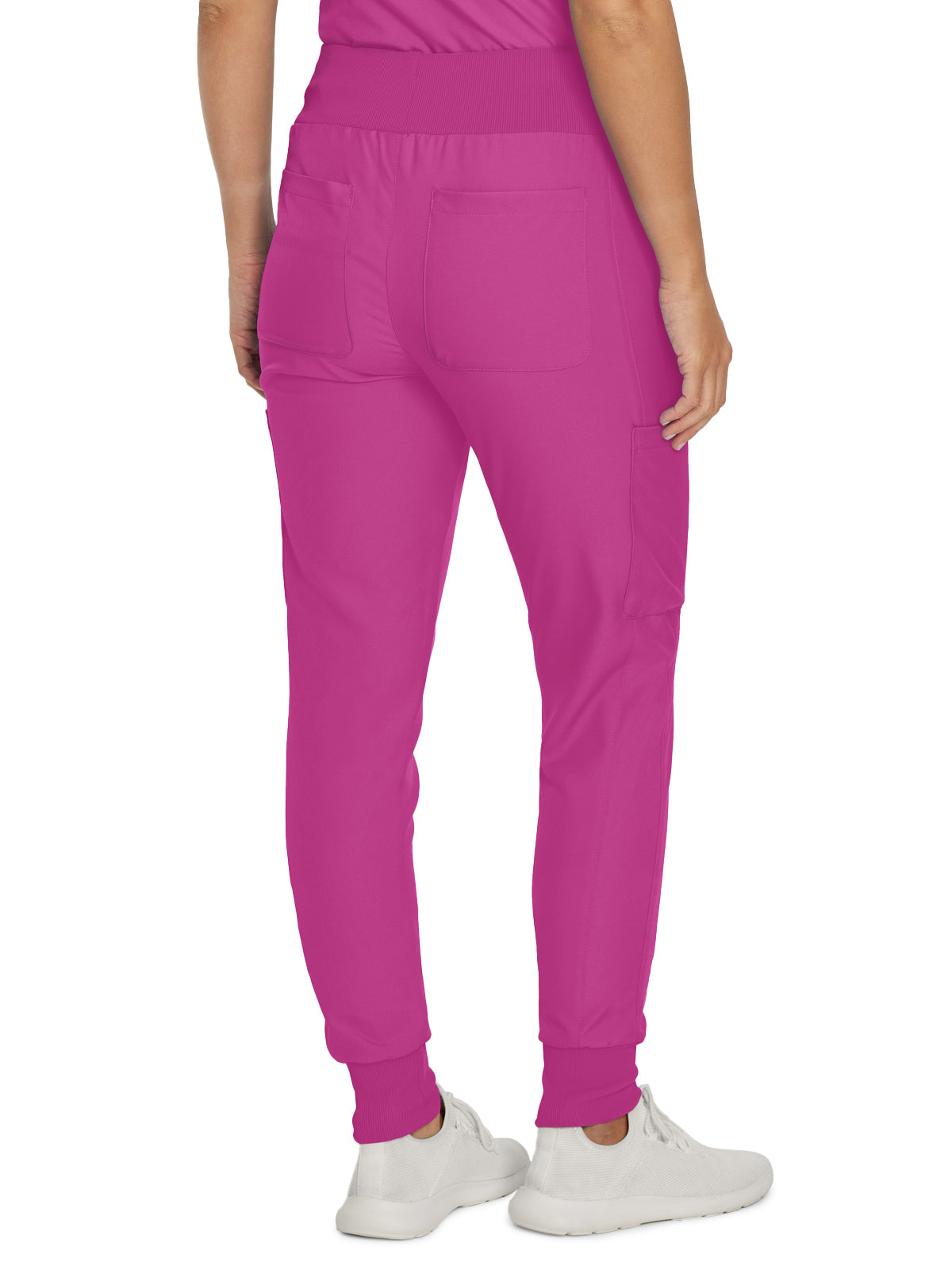 Women's 7-Pocket Mid-Rise Rib-Knit Elastic Waist Cargo Scrub Pant