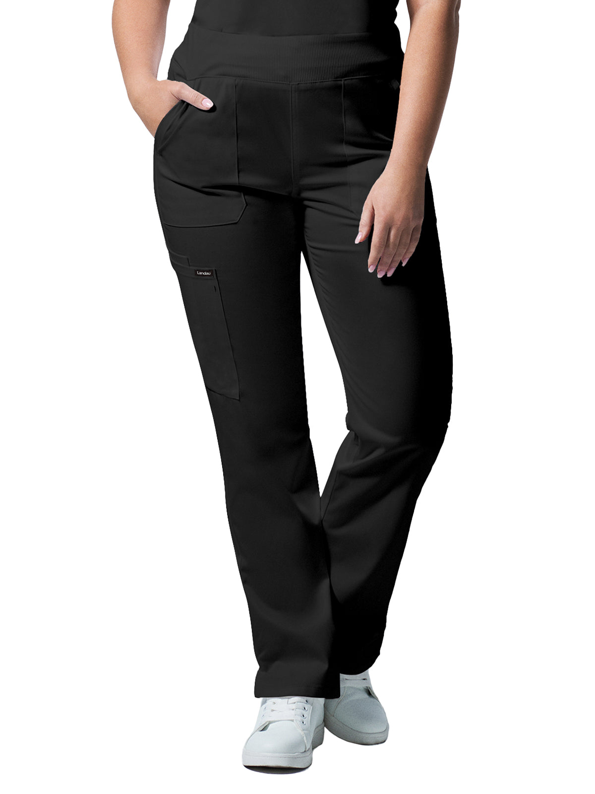 Women's 5-Pocket Mid-Rise Rib-Knit Elastic Waist Straight Leg Scrub Pant