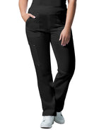 Women's Five-Pocket Mid-Rise Rib-Knit Elastic Waist Straight Leg Pant - LB405 - Black