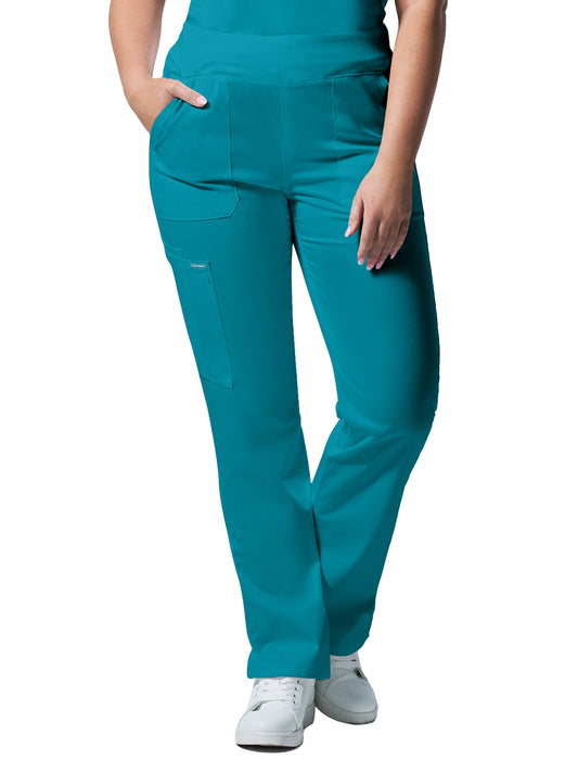 Women's Five-Pocket Mid-Rise Rib-Knit Elastic Waist Straight Leg Pant - LB405 - Teal