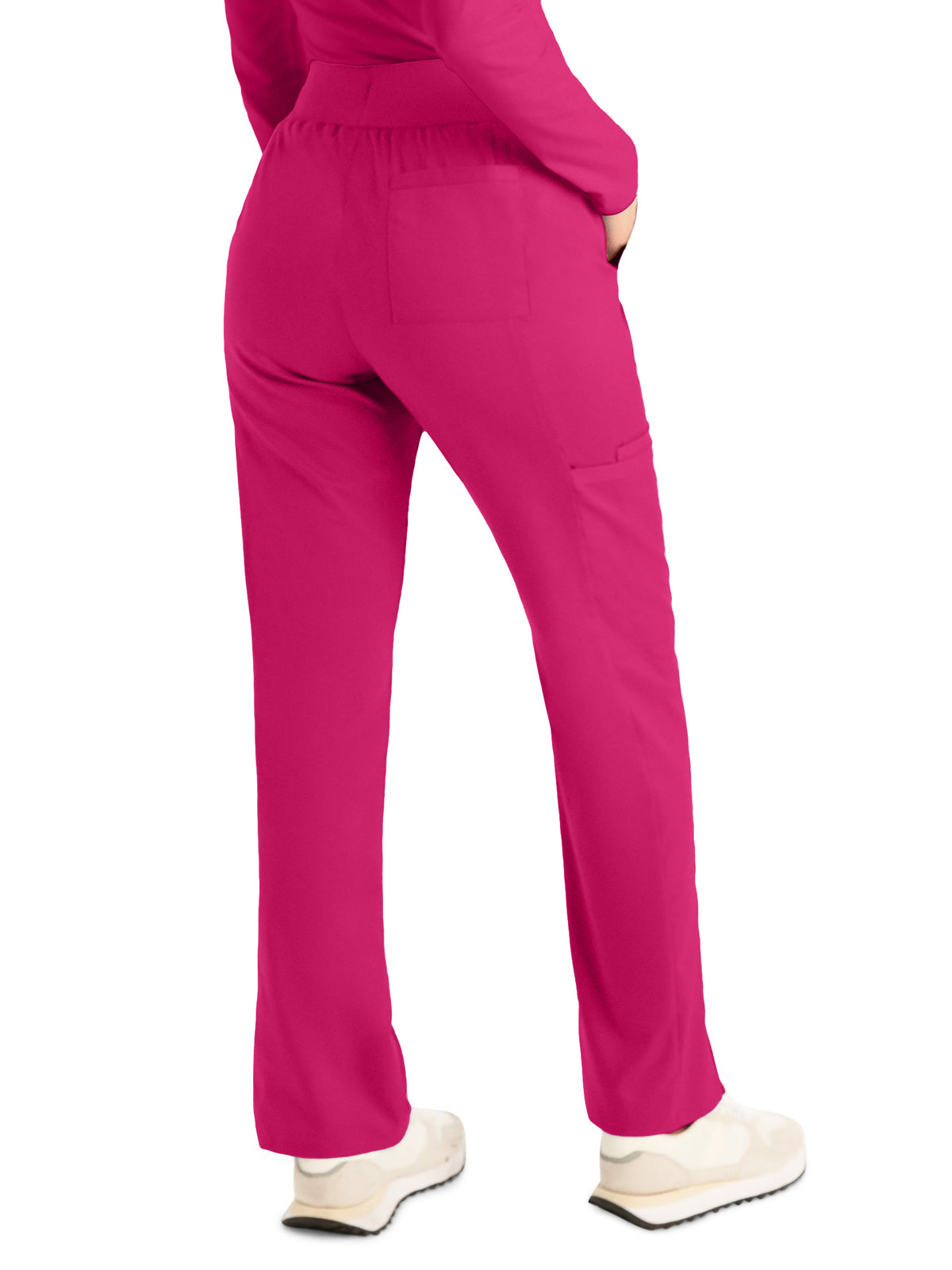 Women's 5-Pocket Mid-Rise Rib-Knit Elastic Waist Straight Leg Scrub Pant