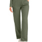 Women's Five-Pocket Mid-Rise Rib-Knit Elastic Waist Straight Leg Pant - LB405 - Olive Moss