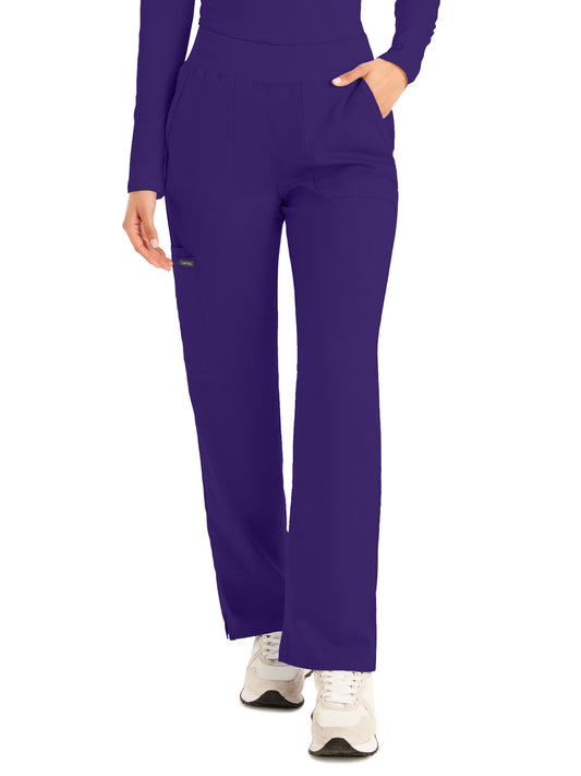 Women's 5-Pocket Mid-Rise Rib-Knit Elastic Waist Straight Leg Scrub Pant