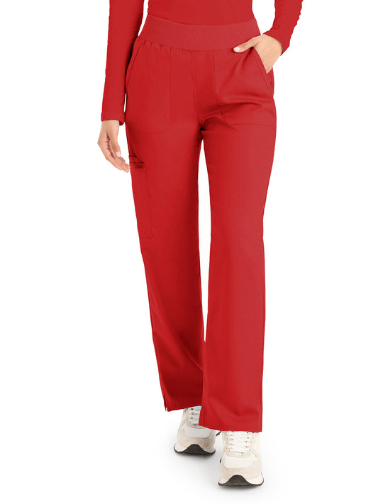 Women's 5-Pocket Mid-Rise Rib-Knit Elastic Waist Straight Leg Scrub Pant