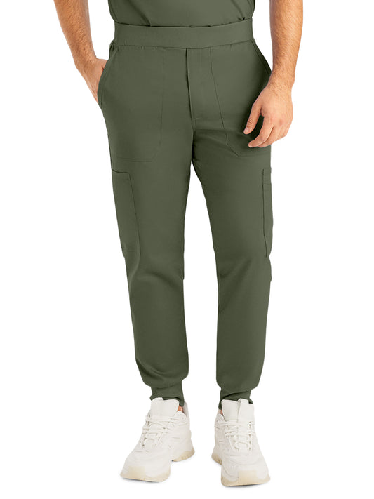 Men's Seven-Pocket Mid-Rise Rib-Knit Elastic Waist Jogger Pant - LB407 - Olive Moss
