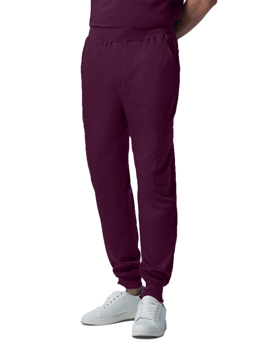 Men's Seven-Pocket Mid-Rise Rib-Knit Elastic Waist Jogger Pant - LB407 - Wine