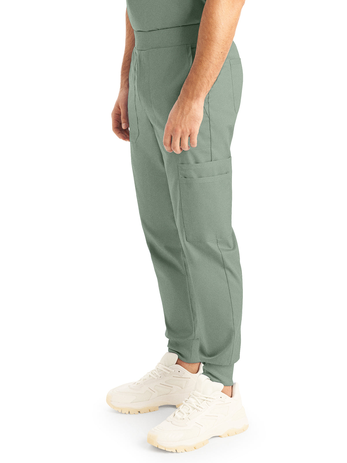 Men's 7-Pocket Mid-Rise Rib-Knit Elastic Waist Jogger Scrub Pant