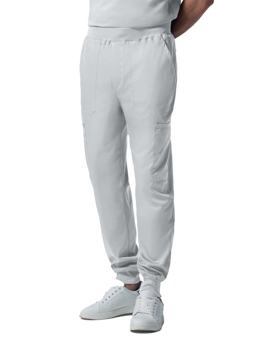 Men's Seven-Pocket Mid-Rise Rib-Knit Elastic Waist Jogger Pant - LB407 - White