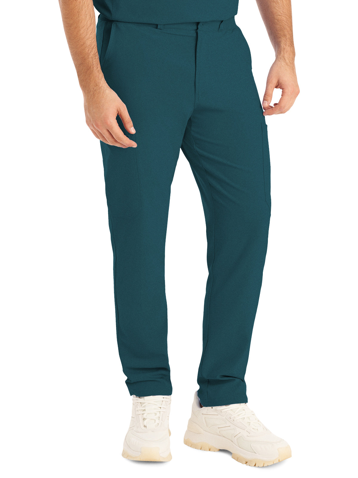 Men's 8-Pocket Mid-Rise Rib-Knit Elastic Waist Cargo Scrub Pant