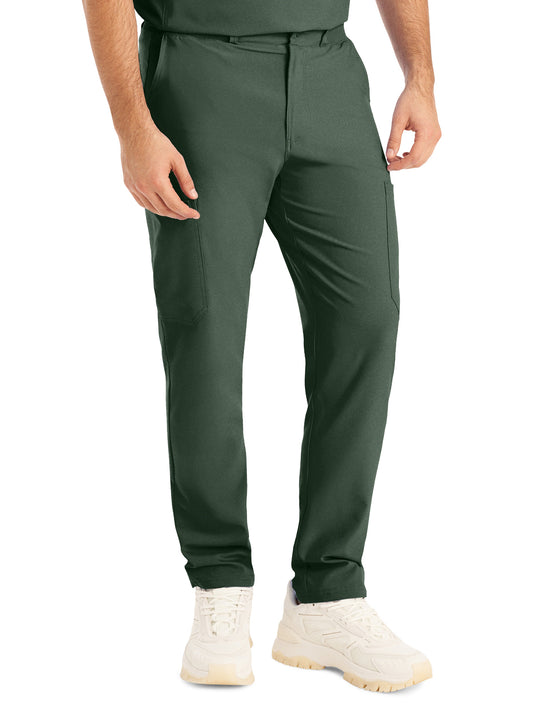 Men's 8-Pocket Mid-Rise Rib-Knit Elastic Waist Cargo Scrub Pant