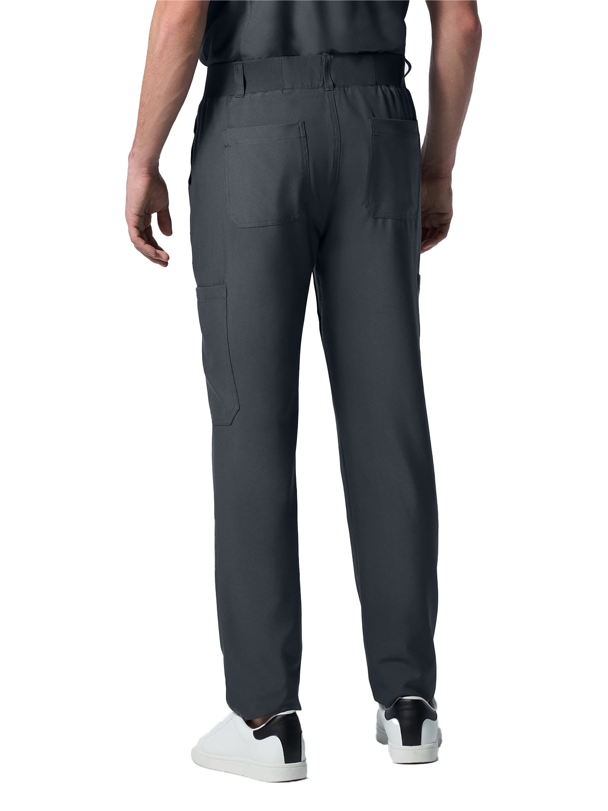 Men's 8-Pocket Mid-Rise Rib-Knit Elastic Waist Cargo Scrub Pant