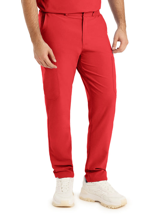 Men's 8-Pocket Mid-Rise Rib-Knit Elastic Waist Cargo Scrub Pant