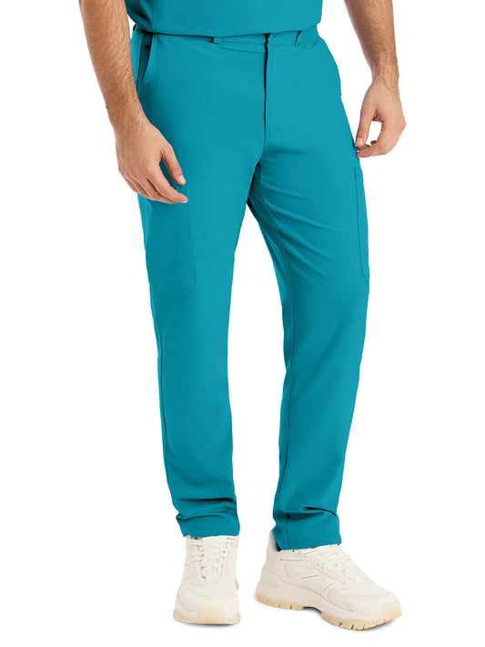 Men's 8-Pocket Mid-Rise Rib-Knit Elastic Waist Cargo Scrub Pant