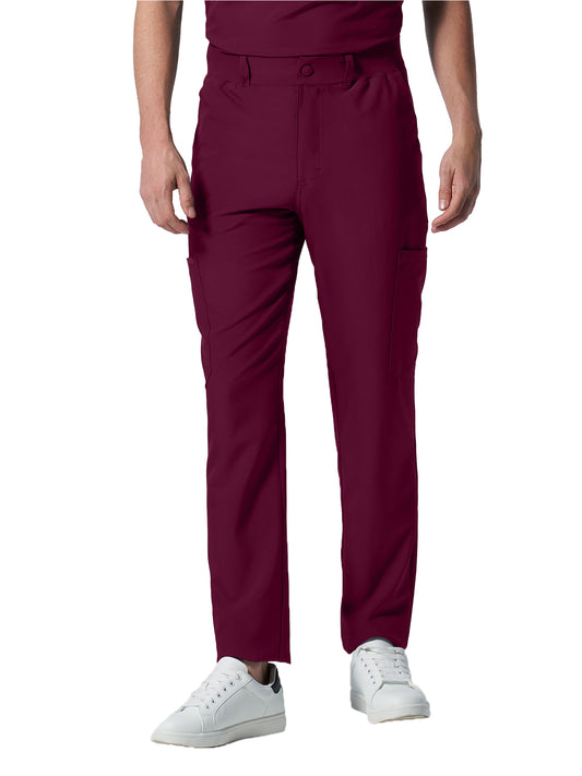 Men's 8-Pocket Mid-Rise Rib-Knit Elastic Waist Cargo Scrub Pant