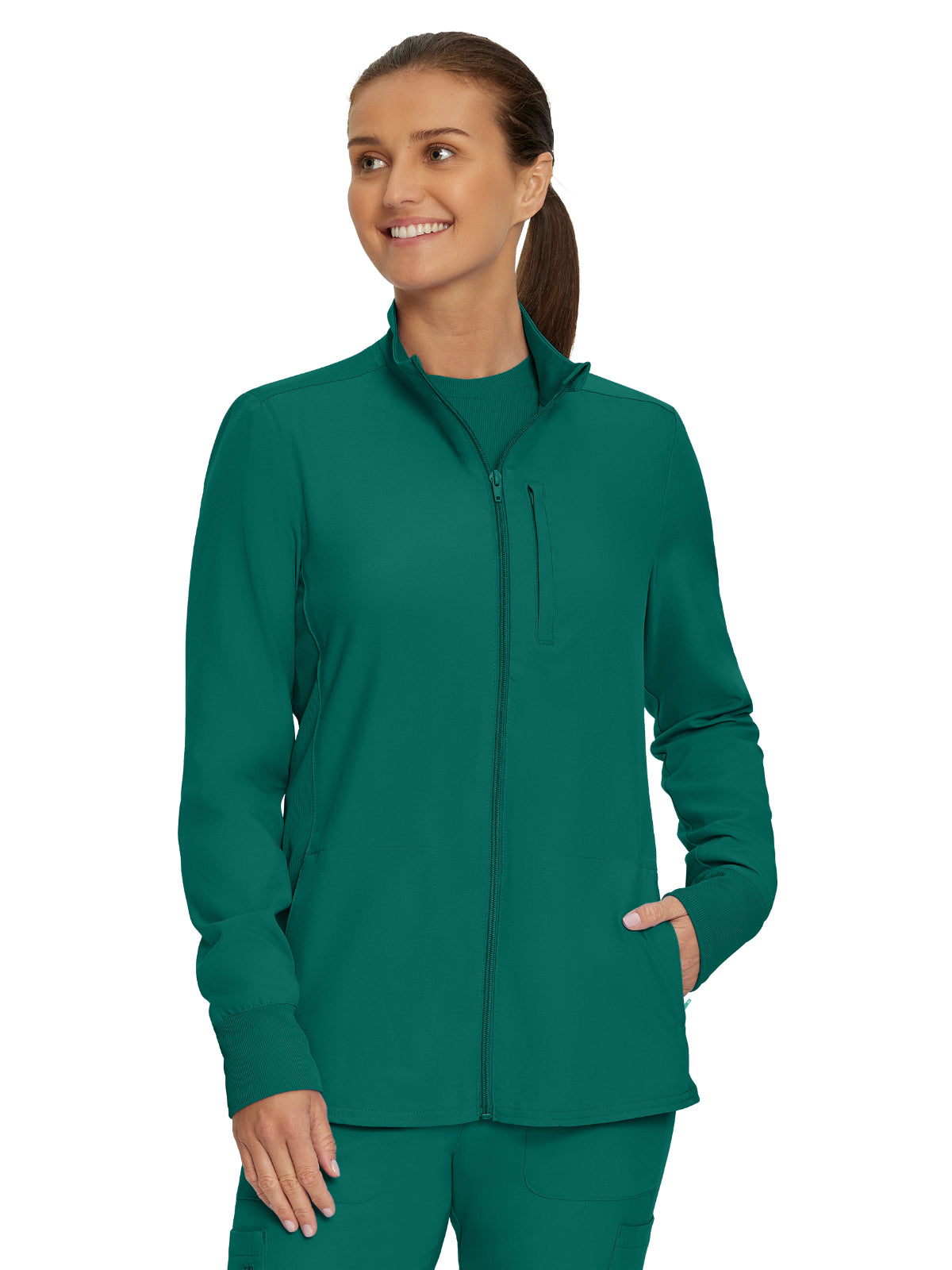 Women's Three-Pocket Mock-Neck Zip-Front Jacket - LJ700 - Hunter