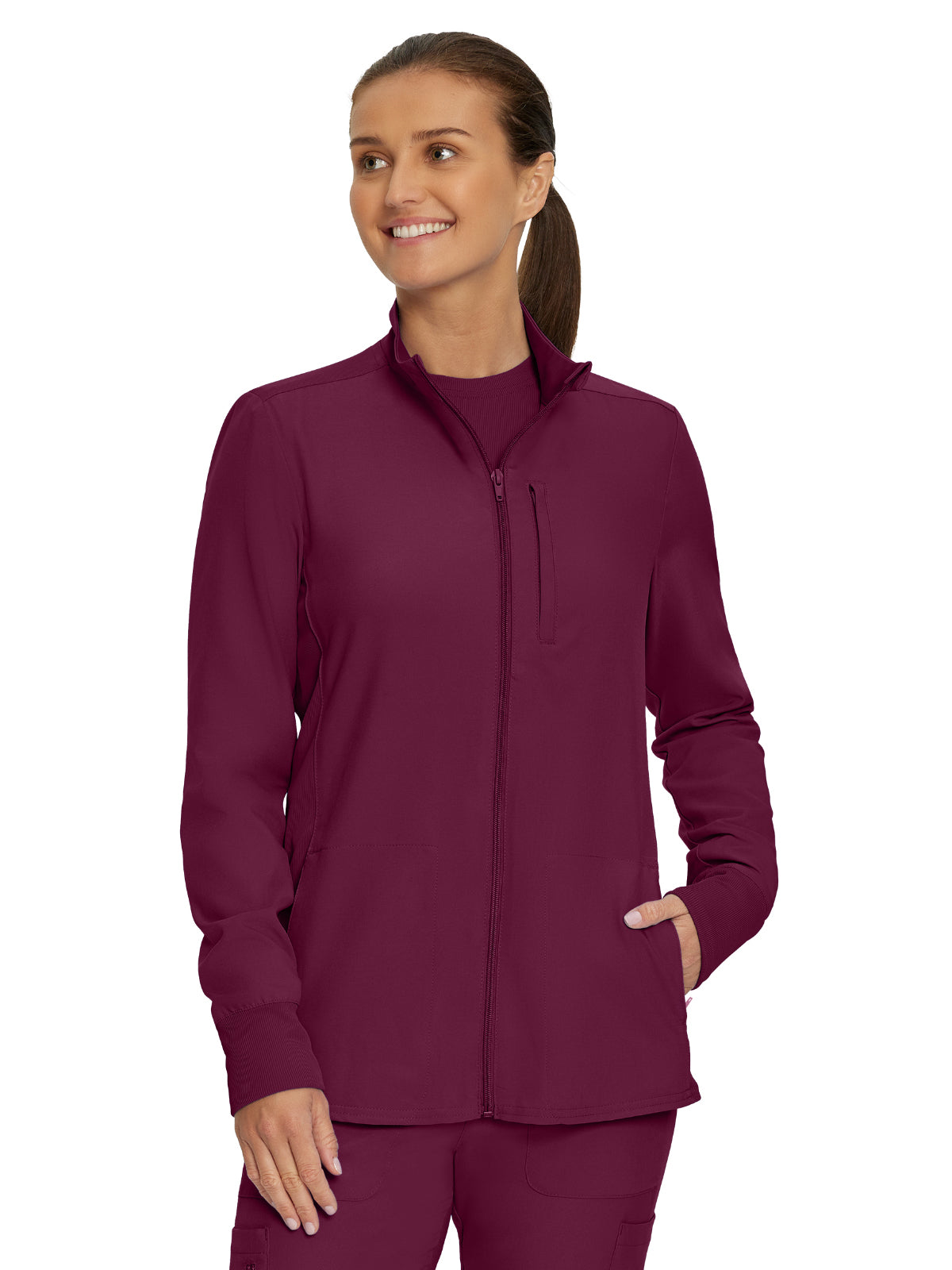 Women's Three-Pocket Mock-Neck Zip-Front Jacket - LJ700 - Wine