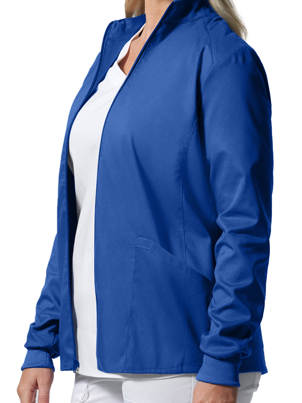 Women's 3-Pocket Mock Neck Zip-Front Scrub Jacket