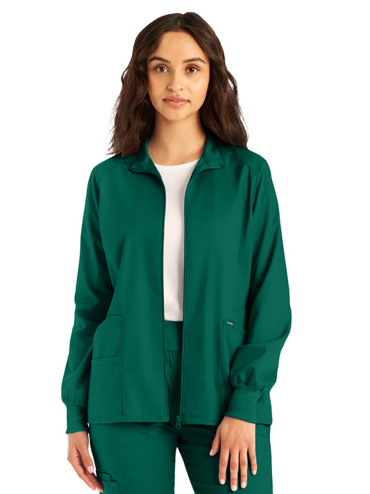 Women's 3-Pocket Mock Neck Zip-Front Scrub Jacket