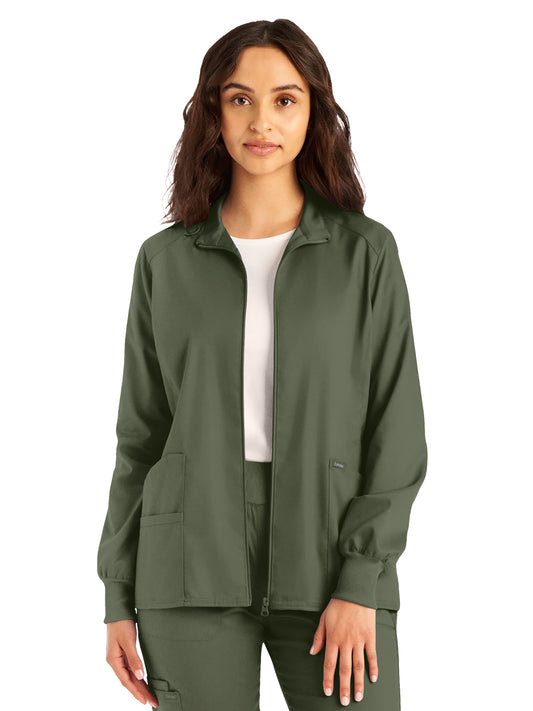 Women's 3-Pocket Mock Neck Zip-Front Scrub Jacket