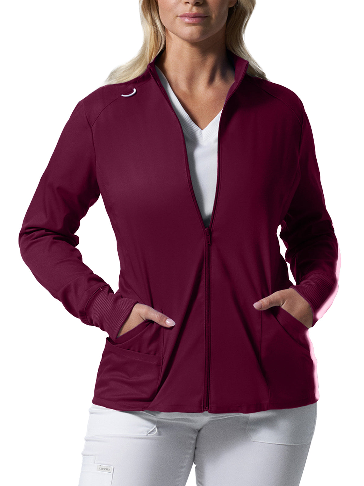 Women's 3-Pocket Mock Neck Zip-Front Scrub Jacket