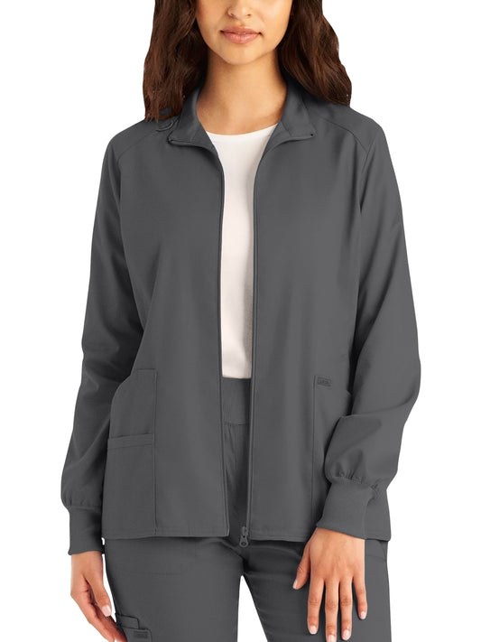 Women's Three-Pocket Mock Neck Zip-Front Jacket - LJ701 - Steel