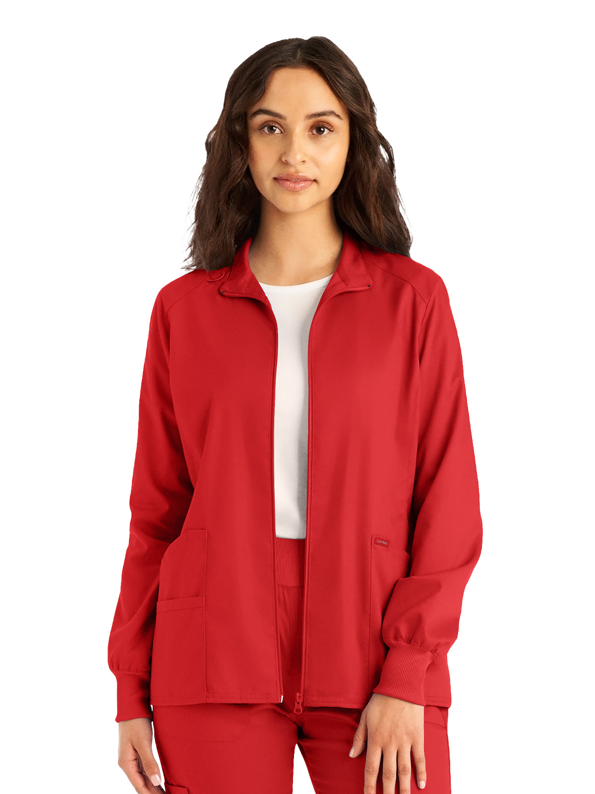 Women's 3-Pocket Mock Neck Zip-Front Scrub Jacket