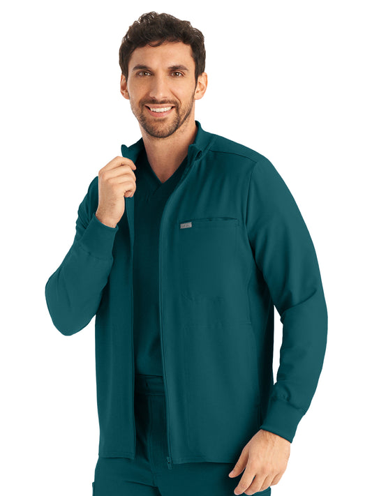 Men's 3-Pocket Mock-Neck Zip-Front Scrub Jacket