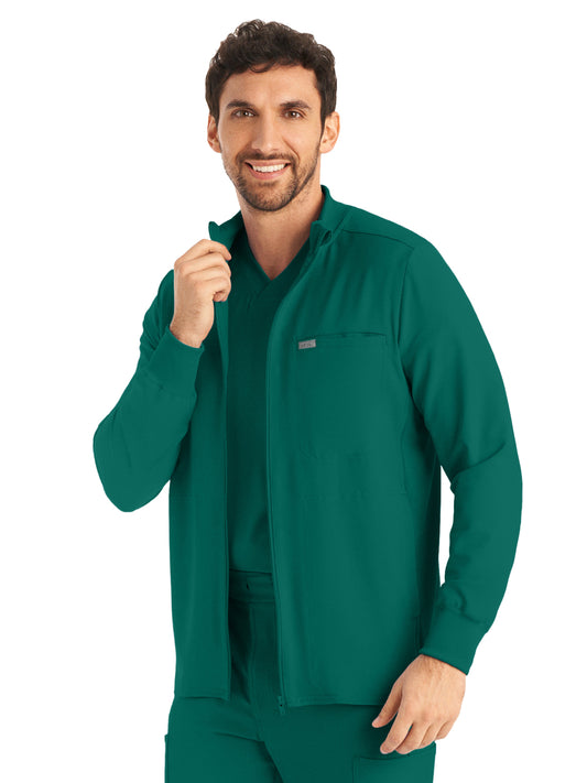 Men's 3-Pocket Mock-Neck Zip-Front Scrub Jacket