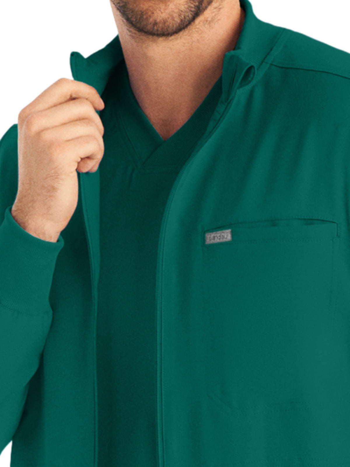 Men's 3-Pocket Mock-Neck Zip-Front Scrub Jacket