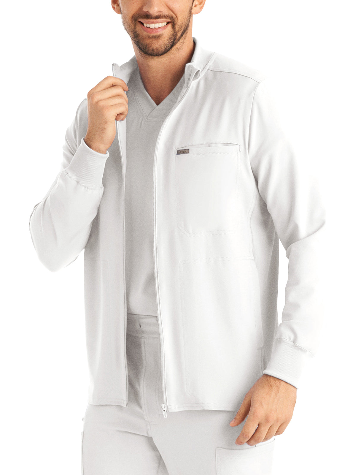 Men's 3-Pocket Mock-Neck Zip-Front Scrub Jacket