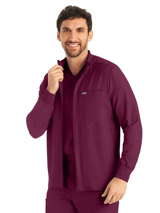 Men's Three-Pocket Mock-Neck Zip-Front Jacket - LJ703 - Wine