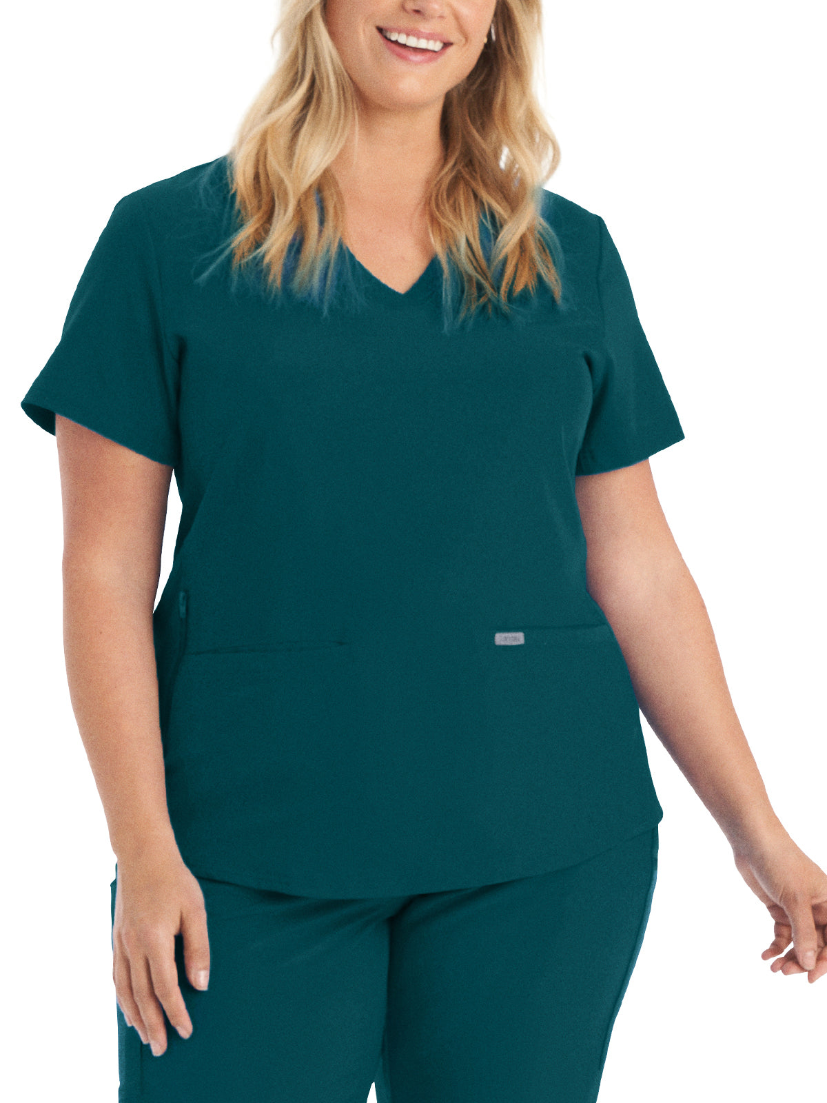 Women's 3-Pocket Rib-Knit Neckline V-Neck Scrub Top