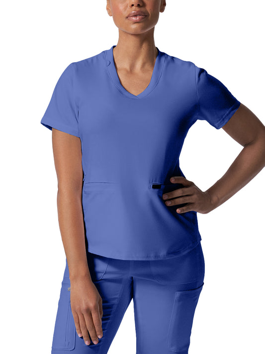 Women's 3-Pocket Rib-Knit Neckline V-Neck Scrub Top