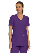 Women's Three-Pocket Rib-Knit Neckline V-Neck Top - LT100 - Eggplant