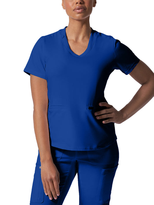 Women's 3-Pocket Rib-Knit Neckline V-Neck Scrub Top