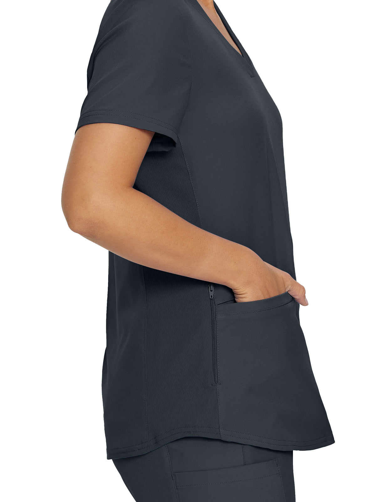 Women's 3-Pocket Rib-Knit Neckline V-Neck Scrub Top