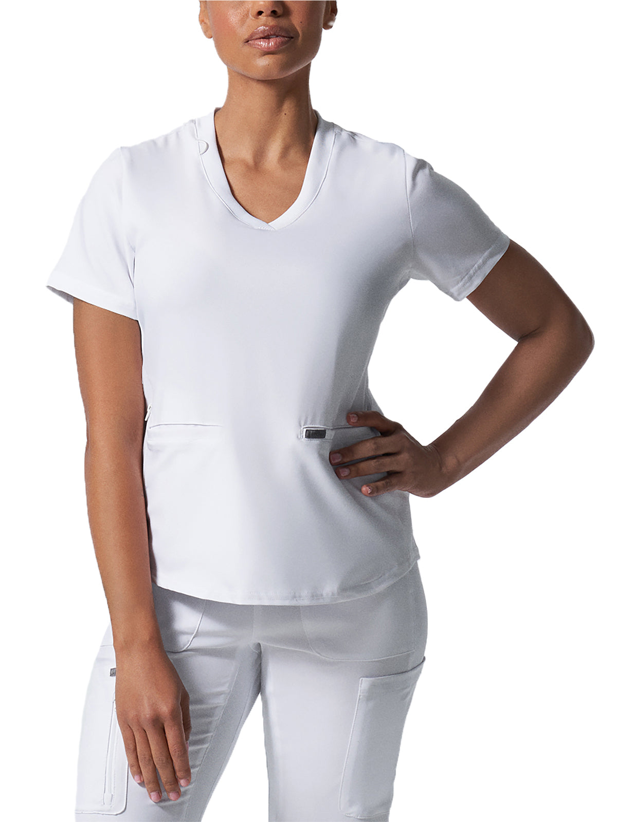 Women's 3-Pocket Rib-Knit Neckline V-Neck Scrub Top