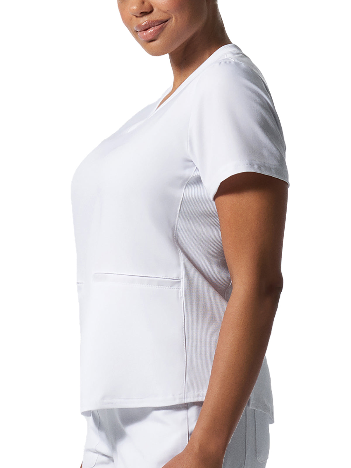 Women's 3-Pocket Rib-Knit Neckline V-Neck Scrub Top