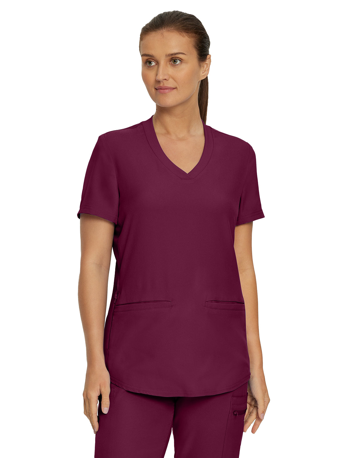 Women's 3-Pocket Rib-Knit Neckline V-Neck Scrub Top